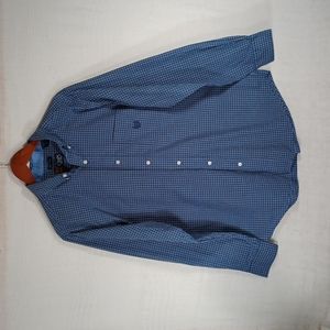 Chaps men's long sleeve blueicro plaid dress shirt,size "L"